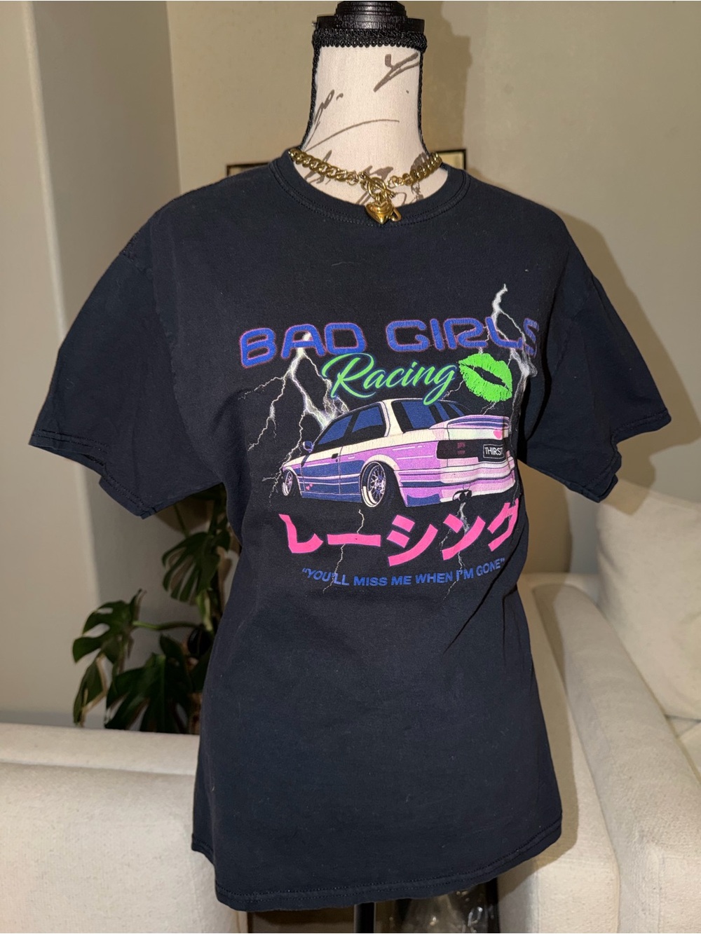 Fashion Nova Black Graphic Tee with Subtle Interior Print